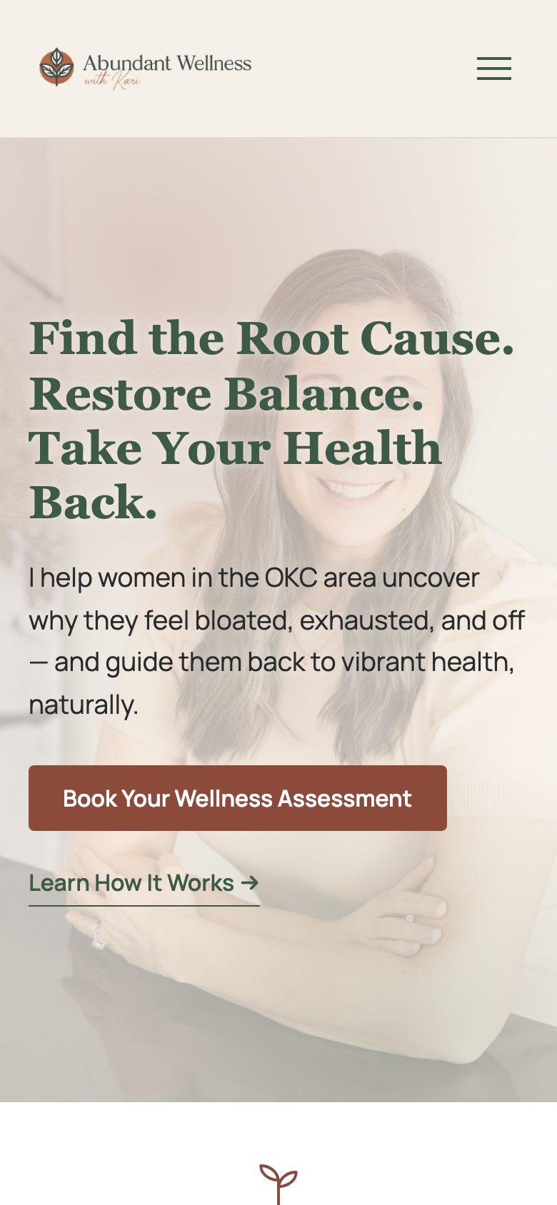 The Abundant Wellness homepage at phone width