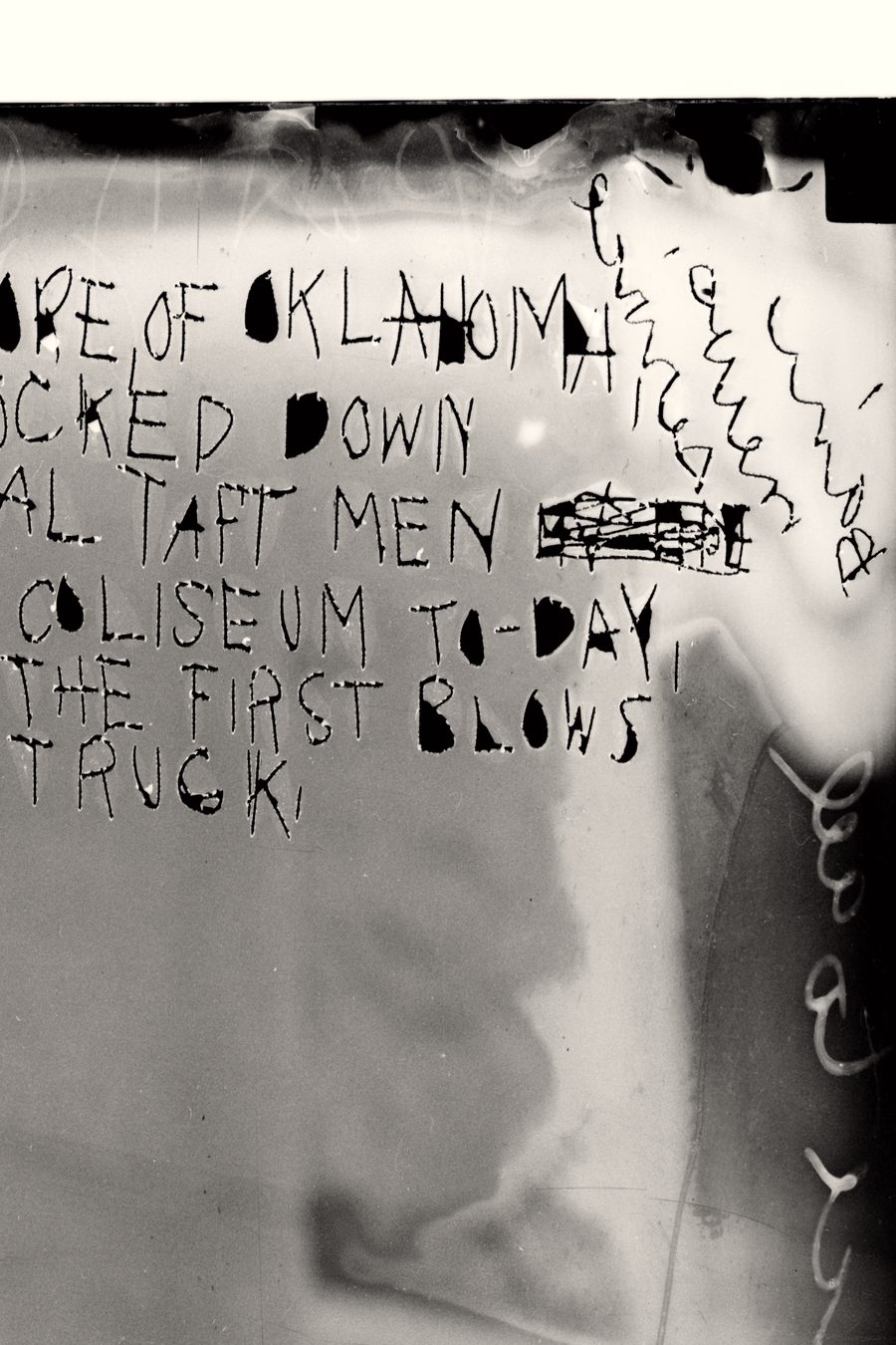 The dense handwritten caption block on the Pat J. Dore plate, the source of the exclamation point's stem