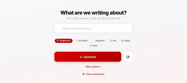 Type a blog idea, pick a mood, and the engine writes the post.