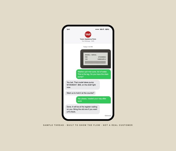 A sample text order thread. Built to show the flow, not a real customer.